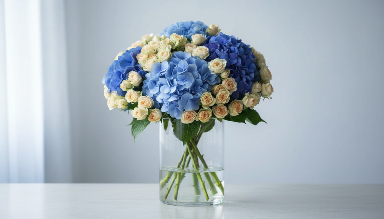 Bình hoa cẩm tú cầu xanh