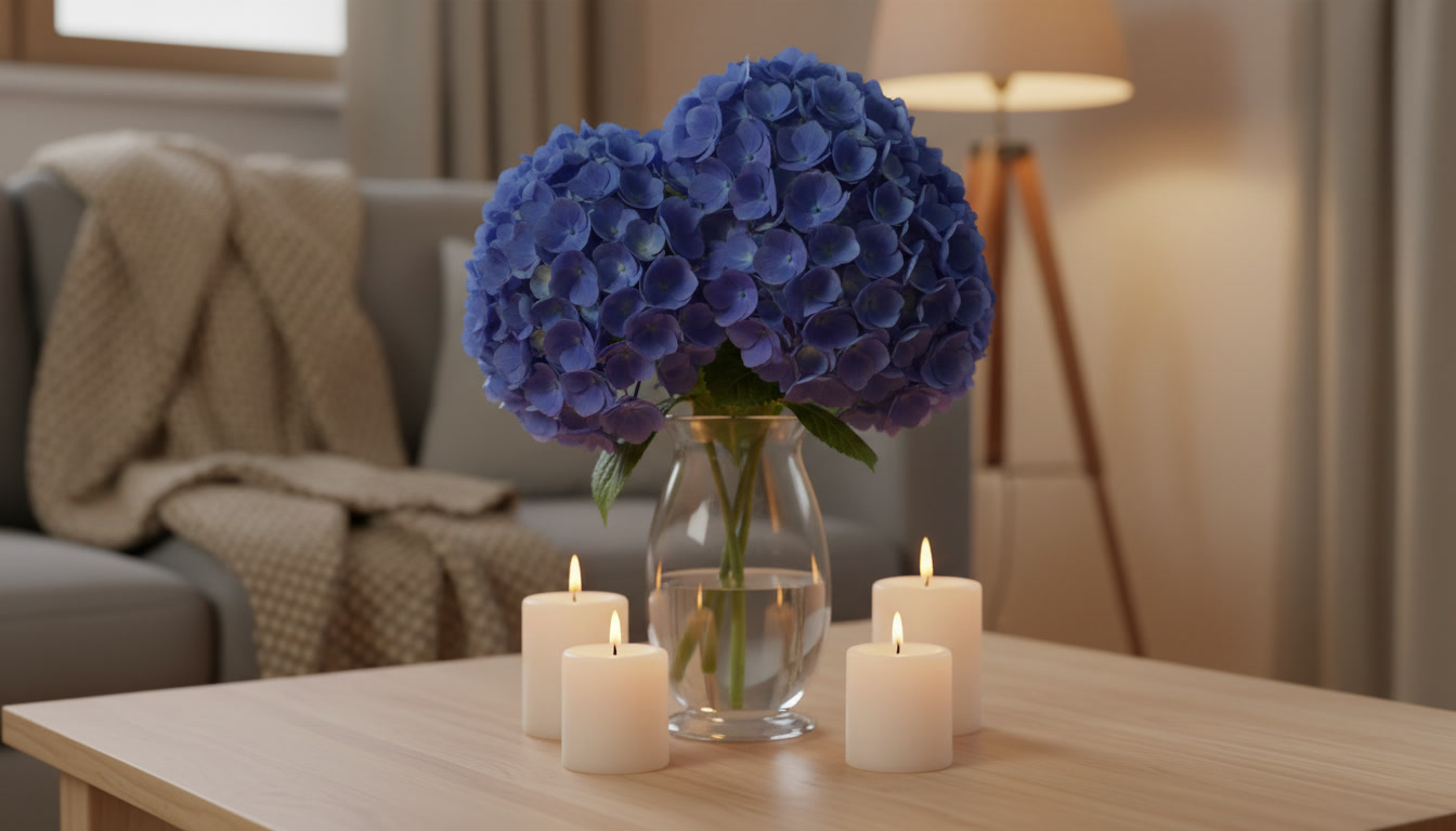 Hoa cẩm tú cầu xanh trong không gian sống